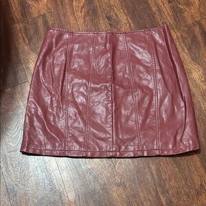 Free People Wine Faux Leather Zip-Front Mini Skirt